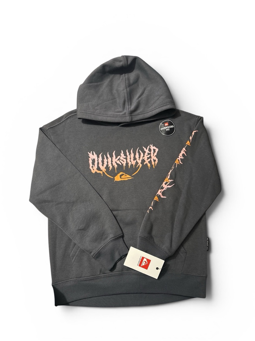 Quiksilver Boys  Charcoal Graphic Hoodie - Gray with Orange Print